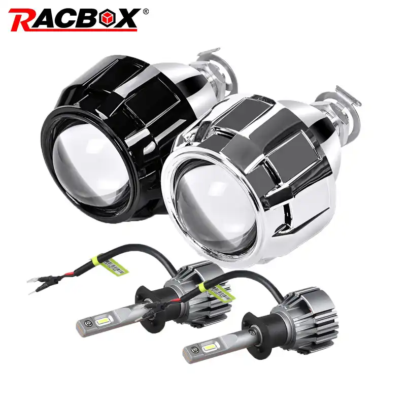 Racbox 2 個 2 5 インチミニバイキセノンhidプロジェクターレンズシルバー黒シュラウドとh1 Led電球レトロフィットh4 H7 車の ヘッドライトアセンブリ カーライトアクセサリー Aliexpress