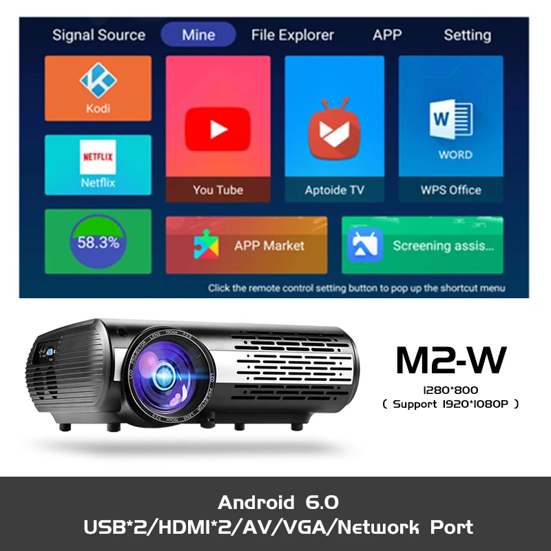 ALSTON M2/M2W FULL HD 1080P LED Projector Home Beamer Optional Android Version WIFI HDMI-compatible USB VGA Bluetooth with gift 1080p projector Projectors