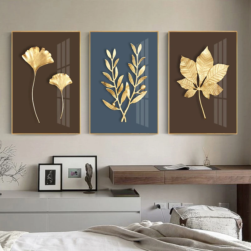 

Modern Abstract Golden Plant Leaf Wall Art Canvas Painting Nordic Posters and Prints Wall Pictures for Living Room Home Decor