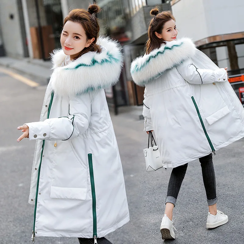 

2019 Winter New Style Drawstring Cotton Coat Women's Korean-style Mid-length Loose Thick Cotton-padded Clothes Large Fur Collar