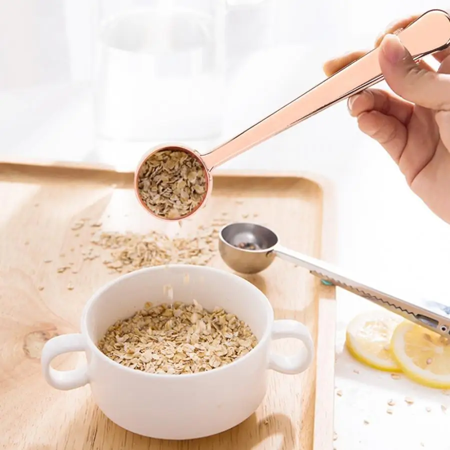 

2 in 1 Coffee Scoop with Bag Clip Creative Stainless Steel Convenience Clip MultifunctionCoffee Measuring Steel Spoon Kitchen