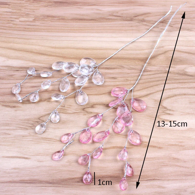 10Pcs Acrylic Flower Branch White Pink Flower String Crystal Artificial Flowers DIY Wedding Garland Headdress Party Home Decor