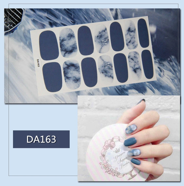 14 Tips Nail Art Full Cover Self Adhesive Nail Stickers Glitter Tips Wraps 3D Waterproof Nail Stickers Decals Manicure Supplies