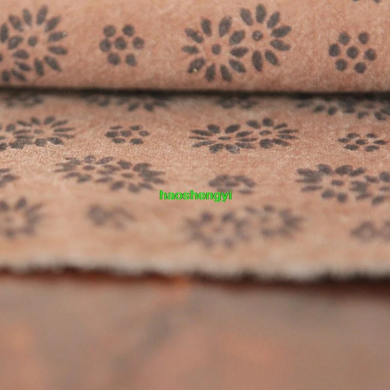 

Handmade persimmon dyed homespun fabric, plant dyed and printed cotton garment fabric