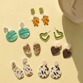 

AOMU 2020 New Korea Geometric Irregular Round Square Acrylic Earrings for Women Spring Colorful Spray Paint Drop Earrings
