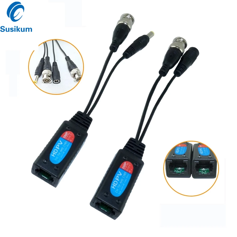 

8MP BNC To RJ45 Video Balun With Power Connector 4K CCTV Passive Twisted Pair For AHD CVI TVI CVBS Cameras