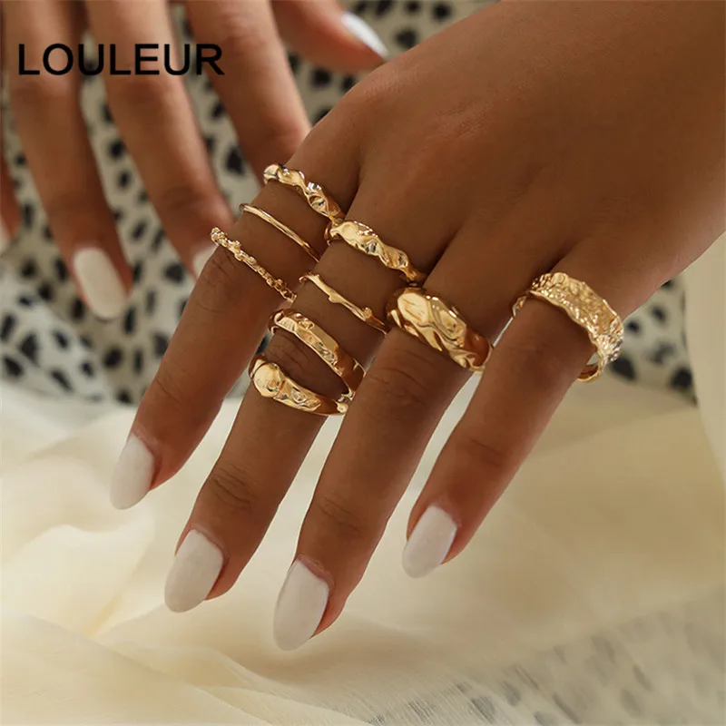 

9 Pcs/set Bohemia Fashion Joint Ring Simple Geometric Golden Finger Ring Set Women Exquisite Party Jewelry Accessories