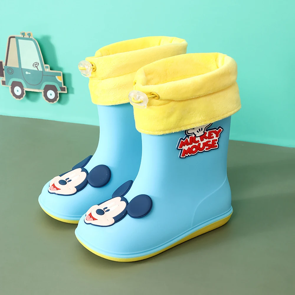 Disney Cartoon Children Rain Boots For Girls Kids Minnie Mouse Nonslip Water Shoes Boys Students Waterproof Rubber Overshoes New