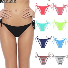 Заниженная Талия Бразильский бикини Нижняя шорты для женщин Дерзкий галстук сторона Купальник костюм девушки печати ремешками одежда для плавания плавки B603