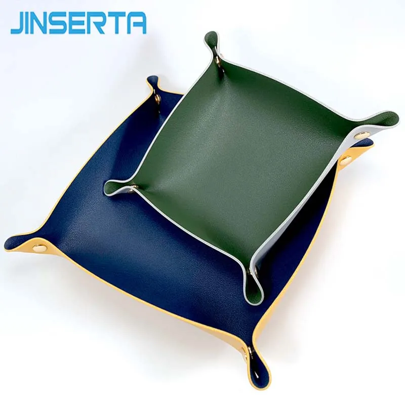 

JINSERTA Dice PU Leather Folding Tray Collapsible Wallet Key Coins Trinket Tray Cosmetic Organizer Desktop Sundries Storage Box