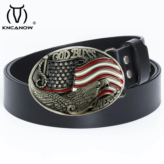 Mens Casual Belts Genuine Leather Luxury American Flag Gold Silver Eagle  Buckle Solid Pattern Leisure Cinto Strap Belt For Male - AliExpress