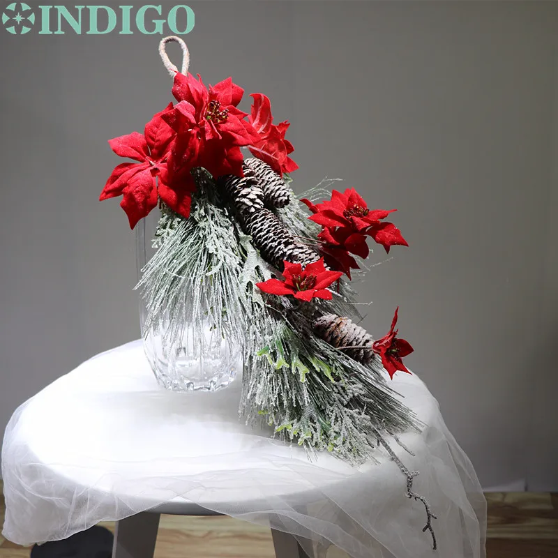 Индиго-красный Poinsettia Рождественский цветок Висячие цветочные композиции букет из искусственных цветов домашний декор для витрин