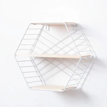 

Floating Shelf Wall Mounted Simple Geometry Iron Wire Hexagon Plant Flower Storage Shelves Display Racks Perfect for Bedroom Liv