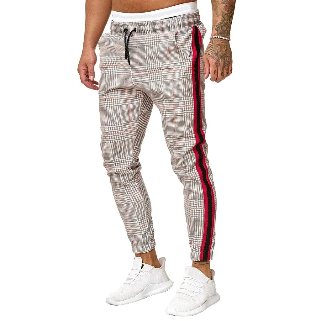 Men Splicing Striped Overalls Casual Pocket Sport Work Casual Long Trouser Drawstring Pants Streetwear Pantalones de hombre#2