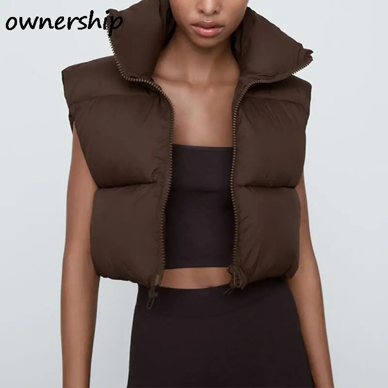 Fashion Turlteneck Sleeveless Vest Coat Women Autumn Winter Warm Zipper Female Parkas 2021 New Loose Chic Vintage Crop Tops