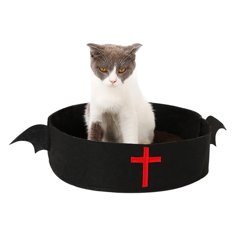 Круглая кровать для кошки, домик для кошки, подходящая кровать для всех сезонов, Хэллоуин, черный, Gog, дизайн летучей мыши