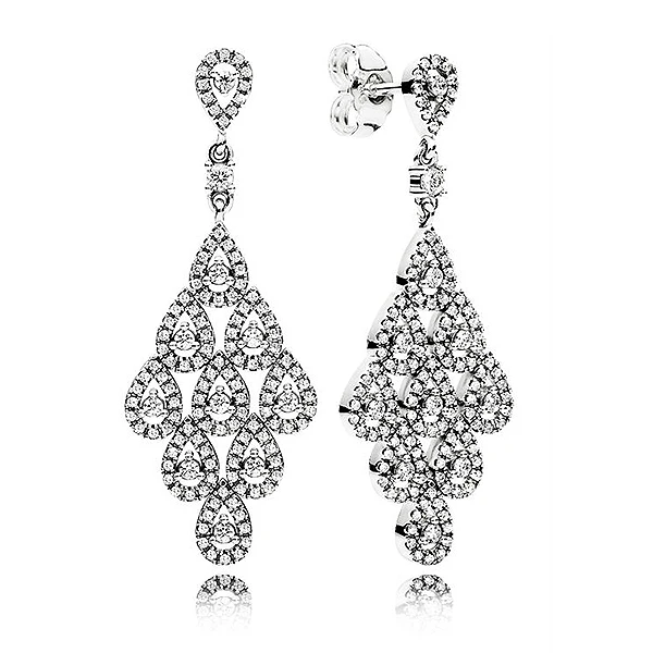

Original Cascading Glamour Small With Crystal Hanging Earring For Women 925 Sterling Silver Earring Wedding Gift Pandora Jewelry