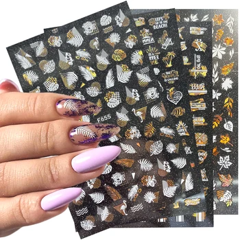

1PC Nail Sticker Decoration Slider White Holographic Gold Leaf 3D Adhesive Decal Summer Nail Art Design Polish Wraps LAF654-661