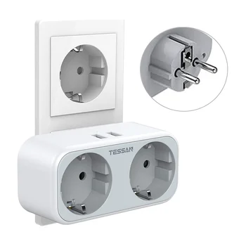 

TESSAN Travel Power Strip EU Socket with 2 USB Ports 2 Outlets EU Plug Overload Protection 4-in-1 Wall Socket