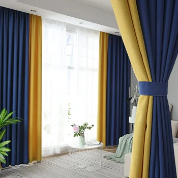 

Simple Modern Mosaic Curtain for Living Room Nordic Solid Blackout Curtains Bedroom Cotton Linen Custom Made Curtains