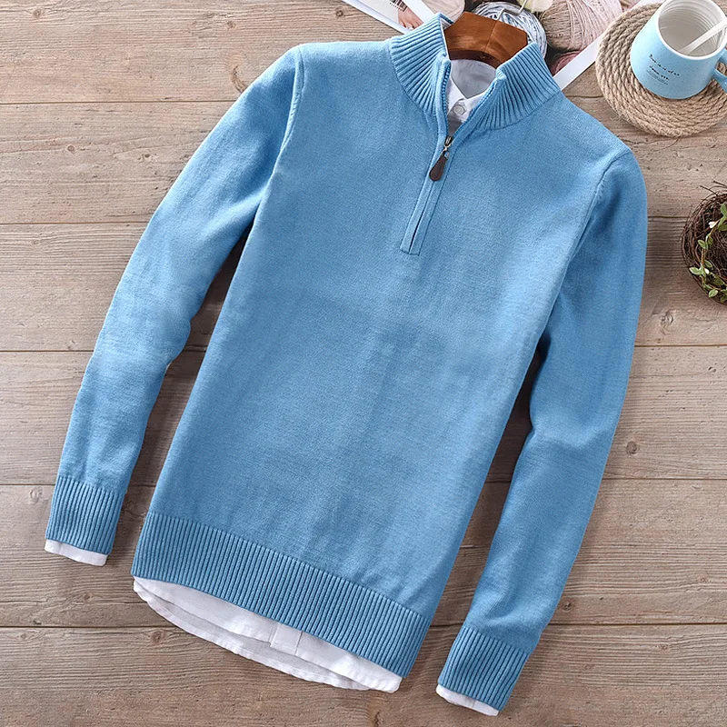 

2018 Autumn And Winter New Style Men Pure Cotton Sweater Casual Stand Collar Semi-Zipper Slim Fit Pullover Knitting Shirt 8504-