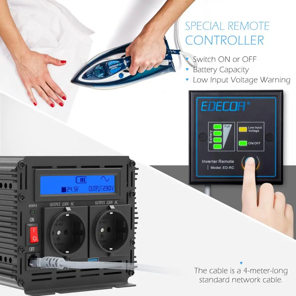 US $145.00 Edecoa Dc 24v To Ac 220v 2000w Modified Sine Wave Power Inverter With Lcd Display Remote Control 5v 21a Usb Off Grid Inverter