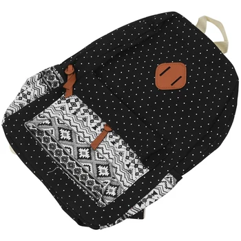 

3 pcs/set Polka Dot Printing Women Backpack Cute Lightweight Canvas Bookbags Middle High School Bags for Teenage Girls, Black