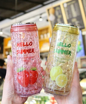 

Creative Fashion Cans Summer Ice Cup Kawaii Plastic Water Bottle With Lid Outdoor Sports Men Women Students Drinking Straw Cups