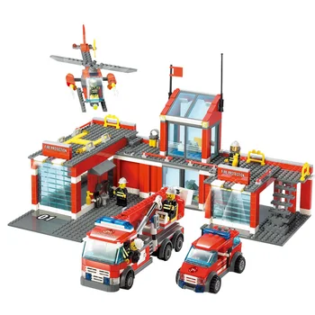 

Compatible Lepining City Vehicles Fire House Helicopter Car Creator Mini Building Blocks Figures Bricks DIY Toys For Children