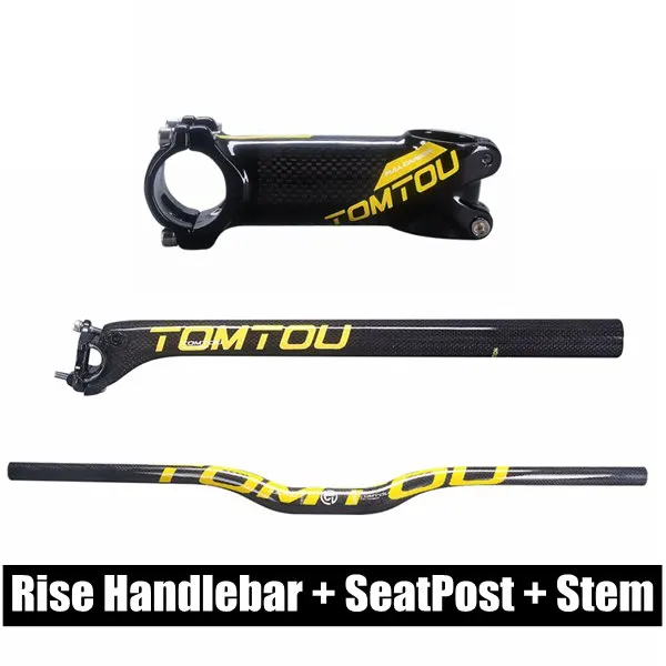 Rise Handlebar SETS TOMTOU желтые глянцевые 3k карбоновые стержни для горного велосипеда MTB руль+ подседельный штырь+ Стволовые рули для велосипеда Наборы-TS9T25 - Цвет: Rise Handlebar SETS