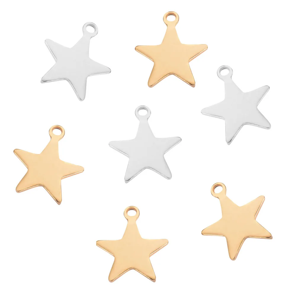 50Pcs/Lot Stainless Steel Blank Tags Tiny Star Charms Pendant DIY For Necklace Bracelet Jewelry Making Accessories