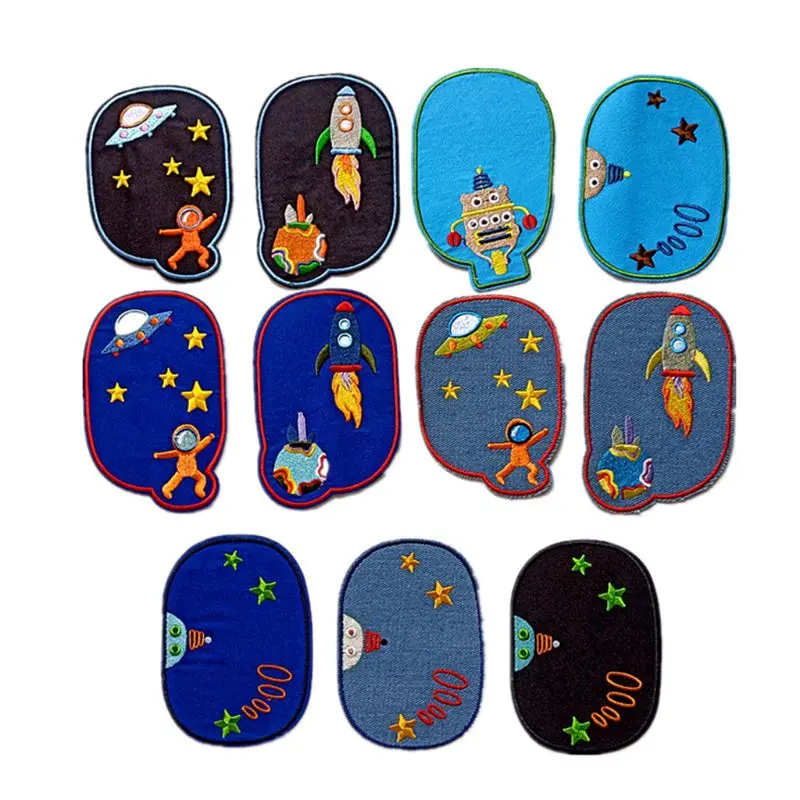 11Pcs Embroidered Fabric Cartoon Planet DIY Clothes Patches Hot Melt Back Adhesive for Kids Jeans Pants Repair Supply | Дом и сад