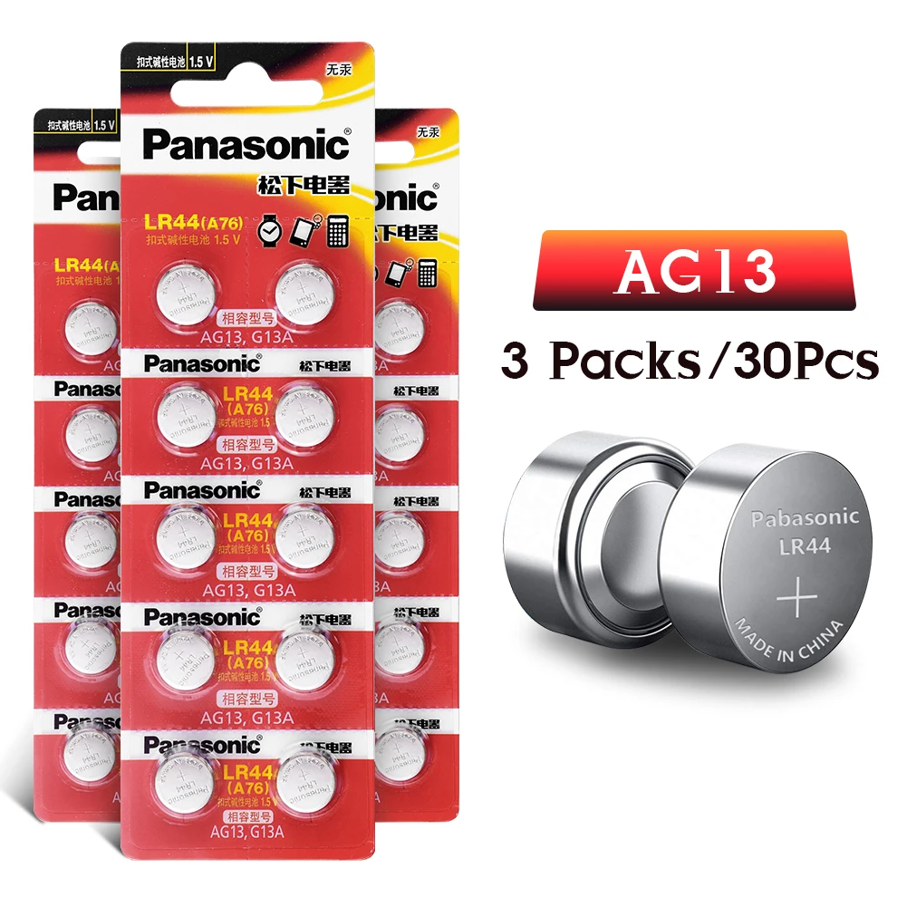 Panasonic 30pcs Ag13 Battery G13a 357 Lr44 Coin Button Cell 1 5v Alkaline Single Use Cell Batteries For Toy Watch Button Cell Batteries Aliexpress