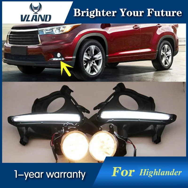 2 шт. белые дневные ходовые огни для Toyota high Lander 2014 2015 дневное освещение 12 в 6000 К DRL