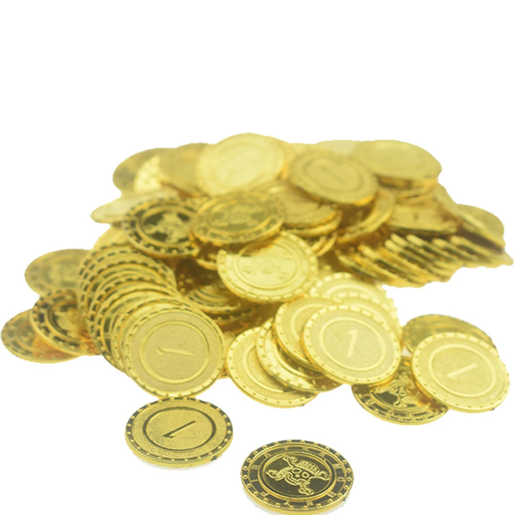 100 шт Пираты золотые монеты пластиковые игровые монеты золотые сокровища в виде монет Хэллоуин вечерние реквизиты