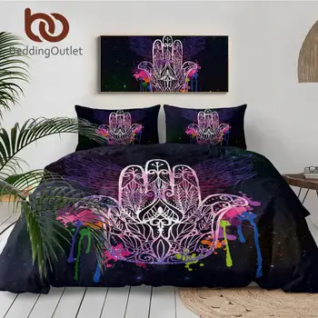 

BeddingOutlet Hamsa Hand Bedding Set Watercolor Boho Duvet Cover Set Wings Galaxy Bedspreads Microfiber Palm Bed Cover