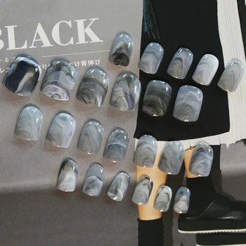 

24PCS/Set Fashion Fake False Nails Tips Girls Marble Short Paragraph Nail DIY Fake Fingersnails Extention Tool Accessories