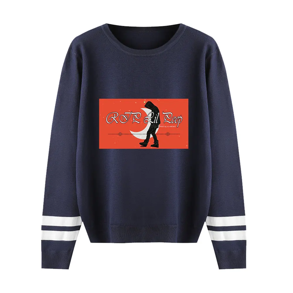 navyblue Lovers свитер Lil Открытый свитер унисекс классический принт o-образным вырезом вязаный свитер Lil открытый популярный свитер длинный рукав Повседневный пуловер - Цвет: navyblue