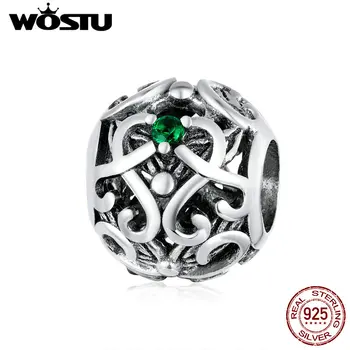 

WOSTU Retro Beads 100% 925 Sterling Silver Wrap-Around Filigree Charms fit Bracelets Original Silver 925 Jewelry Making CQC1511