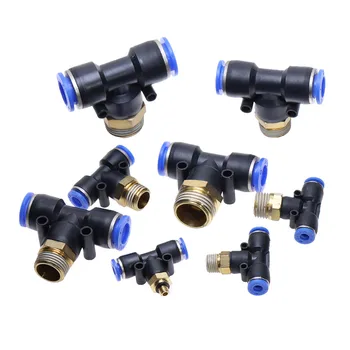 

Tee Pneumatic Fittings quick connection-peg T type PB 4 6 8 10 12mm- M5" 1/8" 1/4" 3/8" 1/2" Male threaded