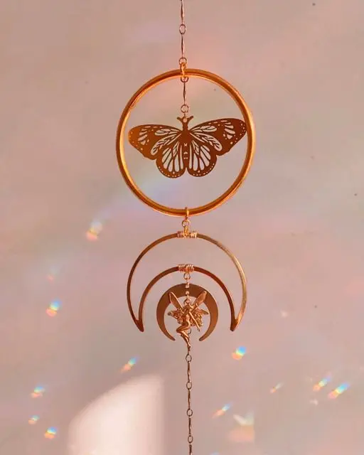

Moon Suncatcher with BUTTERFLY CAR SUNCATCHER-Home Decor - Rainbow Maker - for Window - Mini Sun Catcher