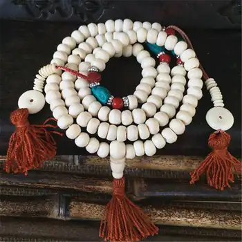 

Tibetan Mala 8mm 108PCS White Yak Bone Prayer Meditation Mala Tibet Buddhist Rosary Bracelet for Man BRO848