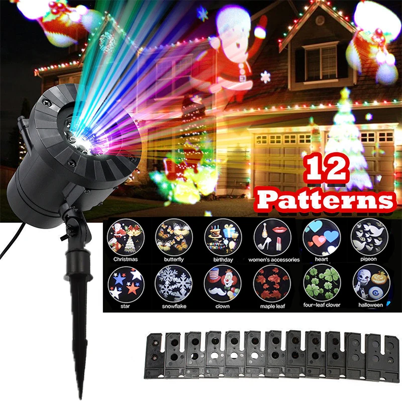 12 Patterns Уличный лазерный проектор 12 моделей Светодиодный прожектор для сцены для рождественского пейзажа сада DJ диско-огни RGB украшения - Цвет: 12 Patterns