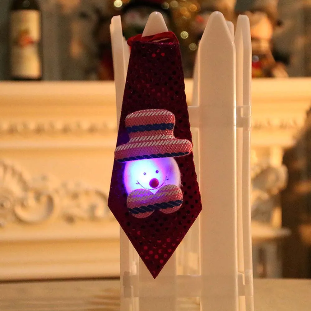 Светодиодный Рождественский галстук, светящийся блестками, Санта-Клаус, медведь, снеговик, лось, галстук для детей, мультяшный галстук, украшение, подарки на год - Цвет: rose red	Luminous