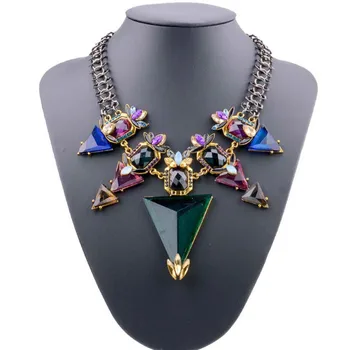 

New Fashion Charm Jewellery Multicolor Statement Crystal Necklace Gold Color Chain Choker Bib Necklaces Pendants Choker Collares
