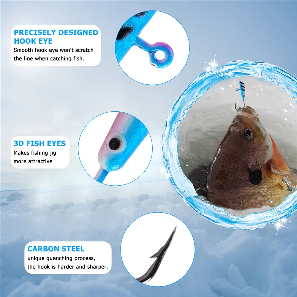 24/48Pcs Winter Ice Fishing Jig Kits Glow ice fishing lure crappie ice jigs  Head Hooks for Bass Walleye jigging Bait 1.2g-2.6g