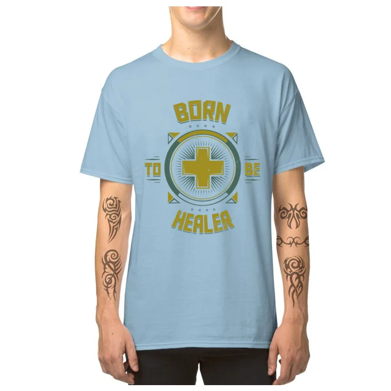 Born_to_be_Healer__1400 Normal T-Shirt for Men 100% Cotton Summer/Fall Tops Tees Tee Shirts Short Sleeve Newest Round Neck Born_to_be_Healer__1400 light