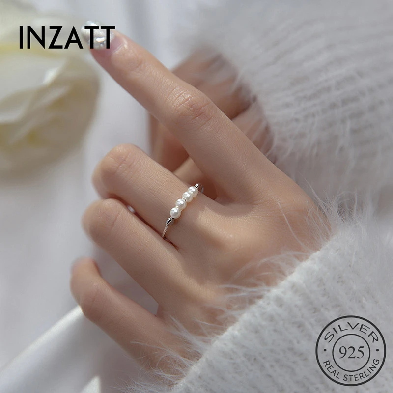 Женское регулируемое кольцо INZATT из настоящего серебра 925 пробы с жемчугом