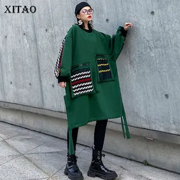 

XITAO Plus Size Tide Patchwork Plaid Sweatshirt Women Clothes 2019 Fashion Oversized Pullover Full Sleeve Sweatshirt Top ZLL4527