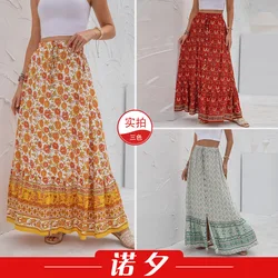 Novo produto feminino de verão 2021, estampa com cintura alta, estilo aberto e solto, saia lápis de meio comprimento floral, tamanho grande rosa